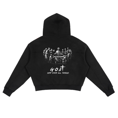 Fleece Zip-Up Boxy Hoodie - (GOD GOAT)